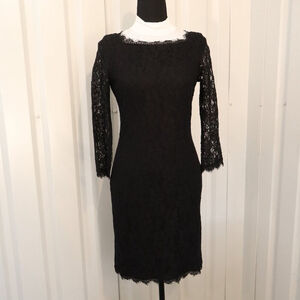 Diane Von Furstenberg Womens Black Lace Cocktail Mini Dress Back Zip Size 6